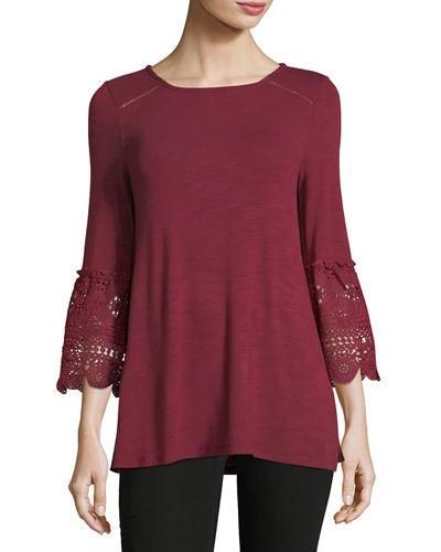 Lace-cuff Jersey Tee
