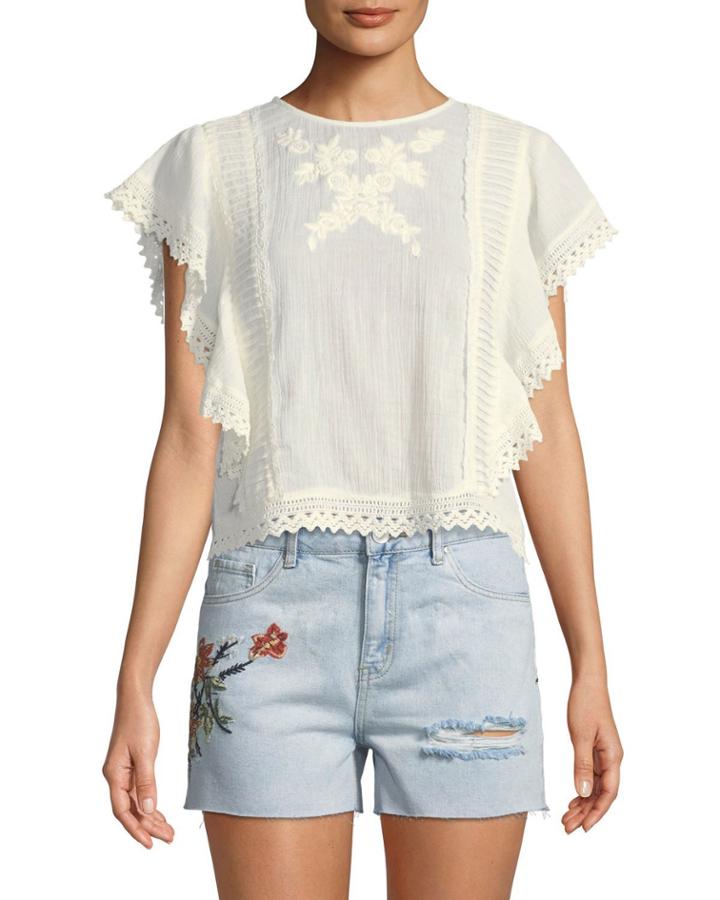 Lace Flutter-sleeve Peasant Blouse