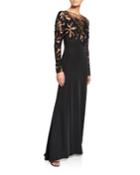 Lace Illusion Long-sleeve Crepe Gown