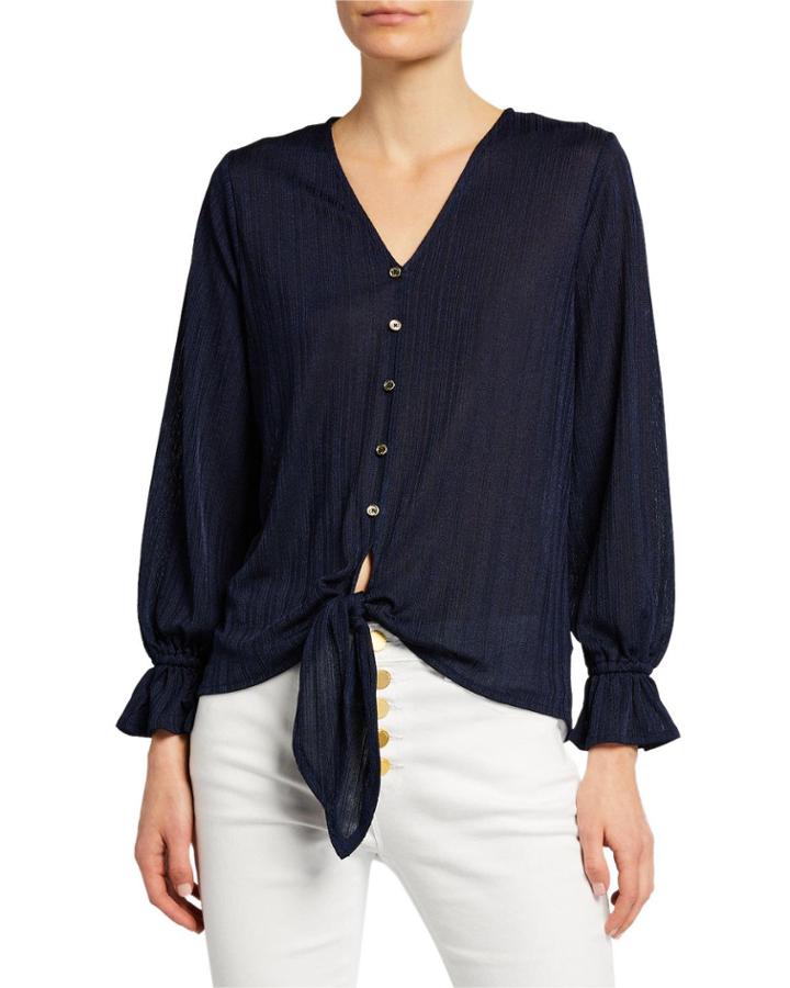 Bell-sleeve Tie-front Top