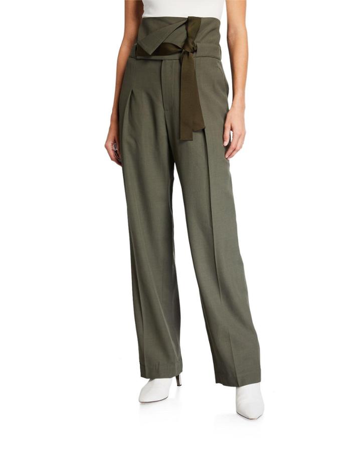 Wool Crepe Gabardine High-waist Pants