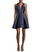 Mikado V-neck Fit-and-flare Sateen Cocktail Dress