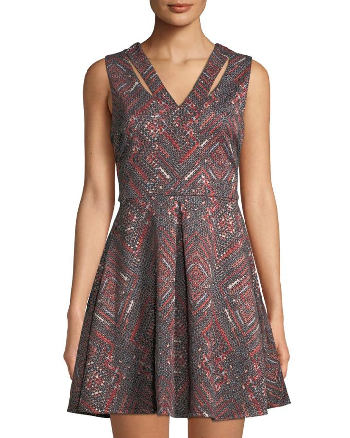 Sleeveless Geometric Fit & Flare Dress