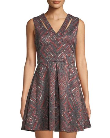 Sleeveless Geometric Fit & Flare Dress