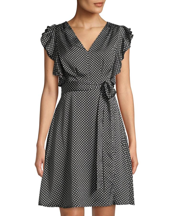 Faux-wrap Polka-dot A-line Dress