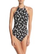 Petal-print High Halter Neck One-piece