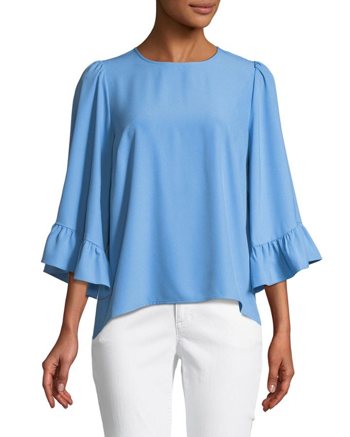 3/4 Bell-sleeve Crepe Blouse