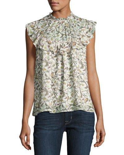 Willow High-neck Ruffled Top, White Pattern