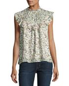 Willow High-neck Ruffled Top, White Pattern