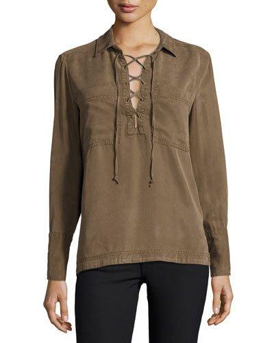 Eden Long-sleeve Lace-up Top, Green