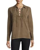 Eden Long-sleeve Lace-up Top, Green