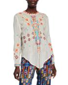 Donya Embroidered Tie-front Long-sleeve Top