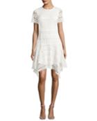 Laguna Short-sleeve Lace Handkerchief Dress, Ivory