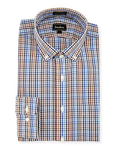 Classic-fit Non-iron Plaid Dress Shirt, Blue/brown