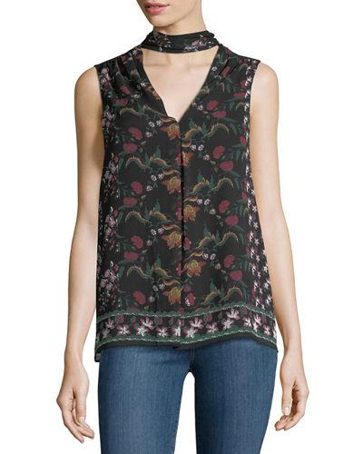 Choker-neck Geometric-print Blouse