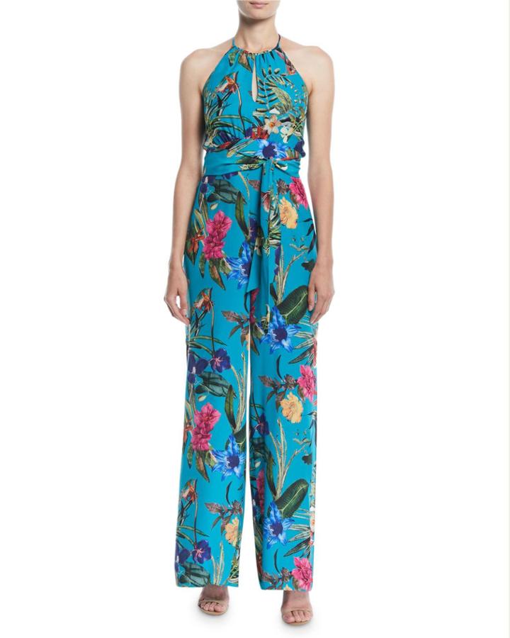 Megara Silk Side-split Halter Jumpsuit