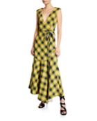 Sleeveless Plaid V-neck Flounce Dress