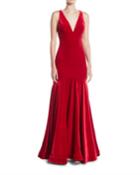 Deep V-neck Open-back Velvet Trumpet Gown