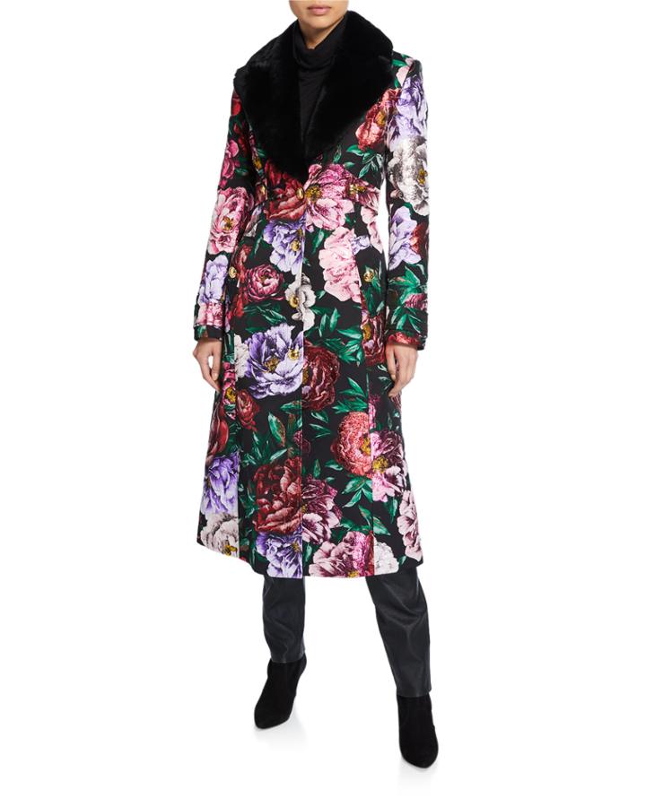 Maylor Metallic Floral-jacquard Topper Coat