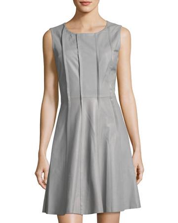 Sleeveless Leather & Jersey Combo Dress