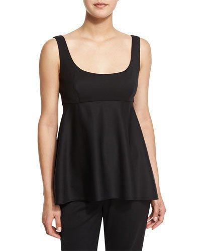 Sleeveless Empire-waist Gabardine Top, Black