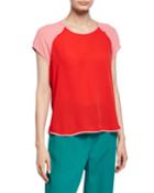 Mary Colorblock Raglan-sleeve Crepe Top