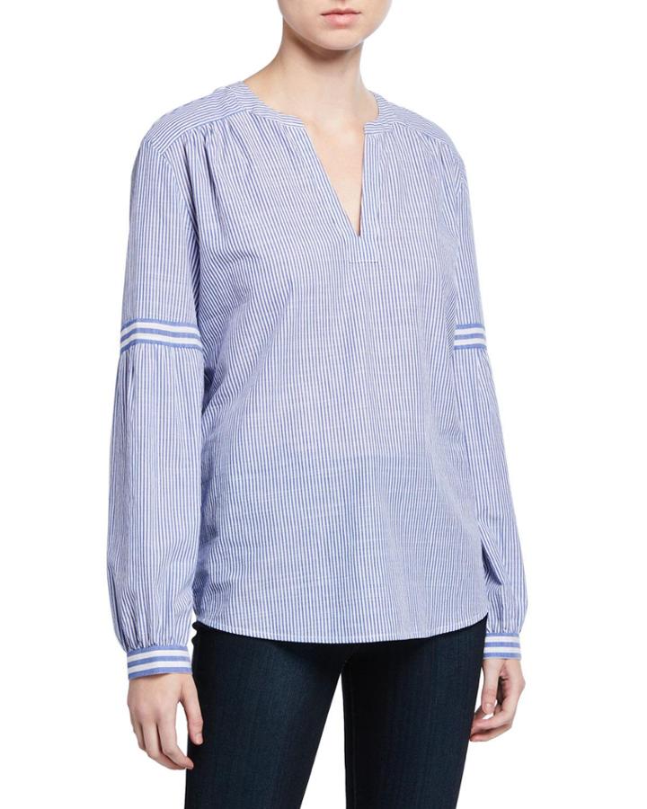 Long-sleeve Mix Stripe Peasant Blouse