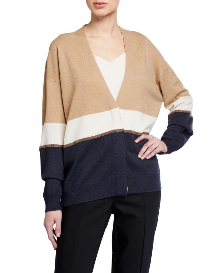 Rib Colorblock Cashmere Cardigan