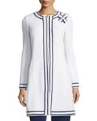 Santana Contrast-trim Jacket W/ Flower Pin, Bright White/ink