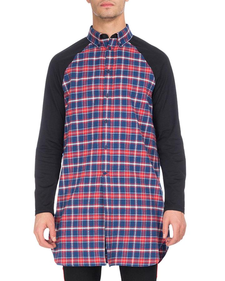 Long Plaid Raglan-sleeve
