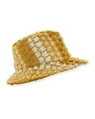 Clo Frayed Canvas Fedora Hat, Yellow