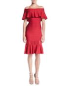 Off-the-shoulder Bandage Flutter-hem Cocktail Dress