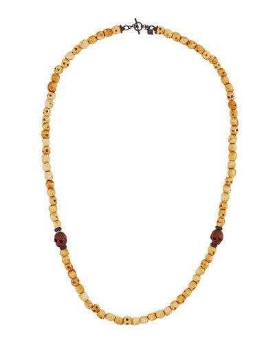 Long Bone Skull & Spinel Beaded Necklace