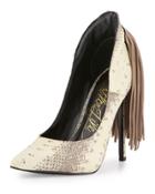 Lark Snake-embossed Fringe Pump, Natural