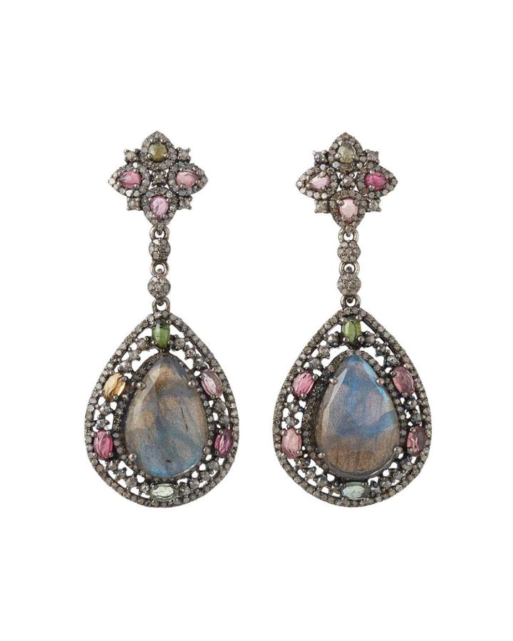Tourmaline & Labradorite Teardrop Earrings