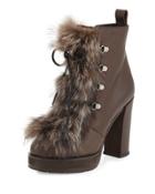 Fox-fur Lace-up Hiker Boot, Brown
