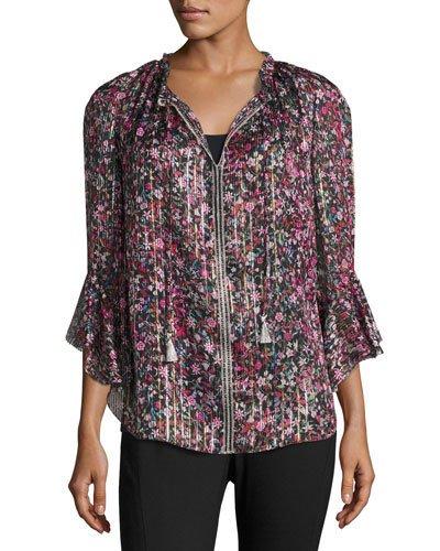 Venisia Floral-print Plisse Blouse,