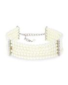 Five-row Pearly Beaded Collar Necklace, White