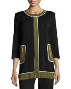Pure Colorblock 3/4-sleeve Jacket, Black/moss/ivory