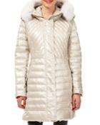 Quilted Apres-ski Puffer Jacket W/ Detachable Fox-fur Trim
