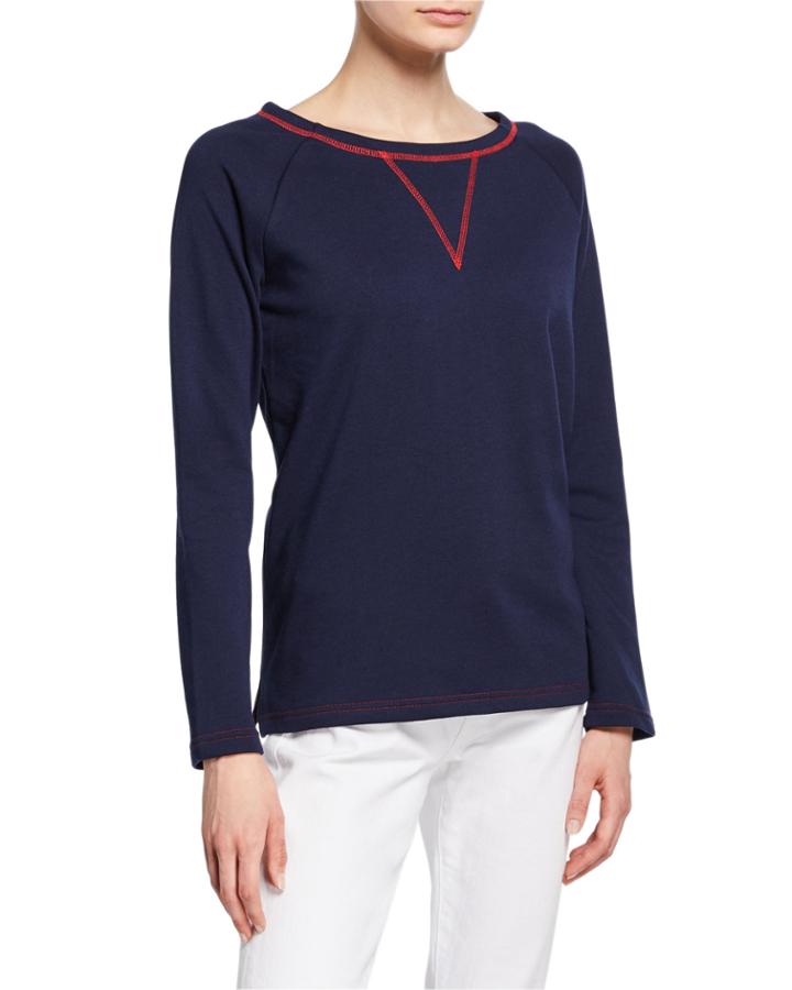 Contrast-stitch Boat-neck Top