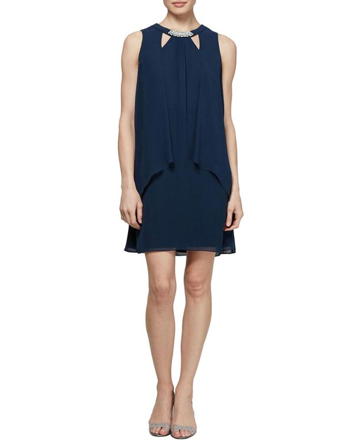 Sleeveless Pearl-neck Cocktail Dress