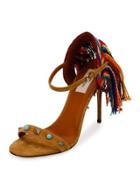 Rockstud Rolling Fringe 100mm Sandal, Bright Cuir