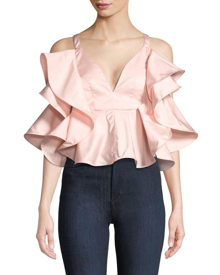 Ruffled Satin Tie-back Top