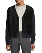 Men's Suede-front Cashmere V-neck Cardigan