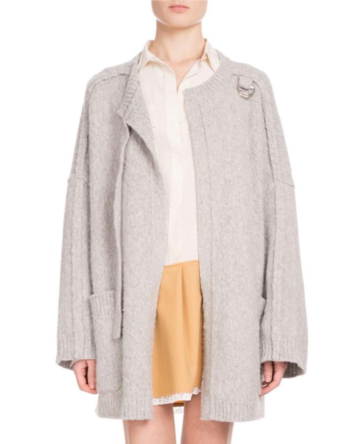 Long-sleeve Open-front Oversized Wool-cashmere Cardigan