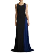 Colorblock Ruched Jersey Gown, Black/bluette