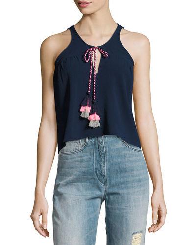 Sleeveless Chiffon Braided Tassels Tank Top