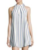Striped Halter-neck Shift Dress, Ivory