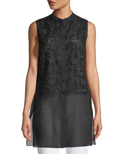 Indira Sleeveless Sheer-hem Blouse, Black